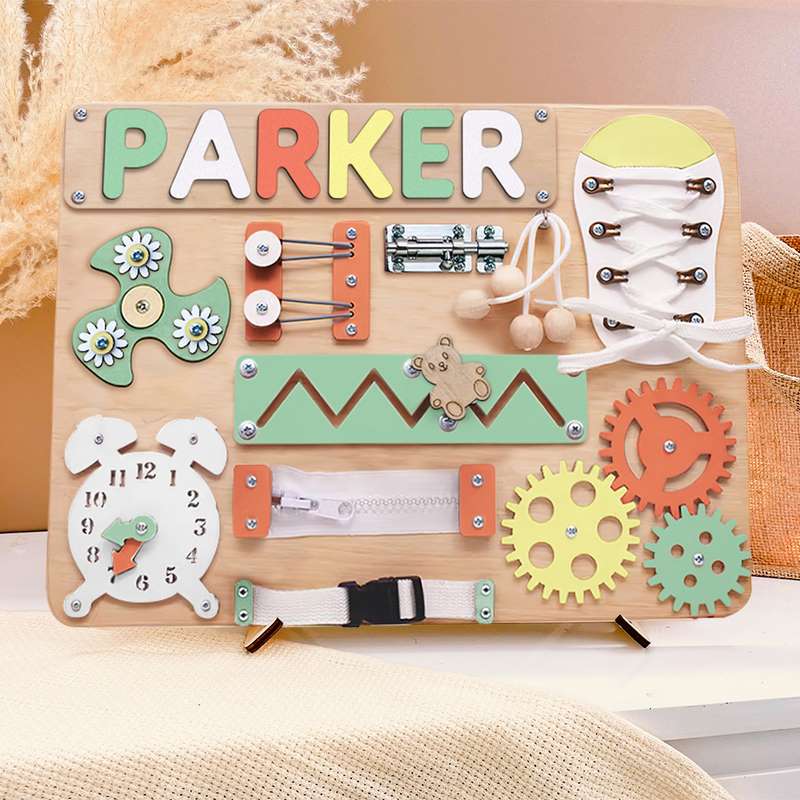Customized Busy Board With Baby Name - Wooden Montessori Toys