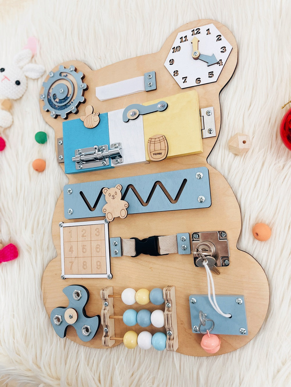 Bear Busy Board - Wooden Montessori Toys | Kiuties