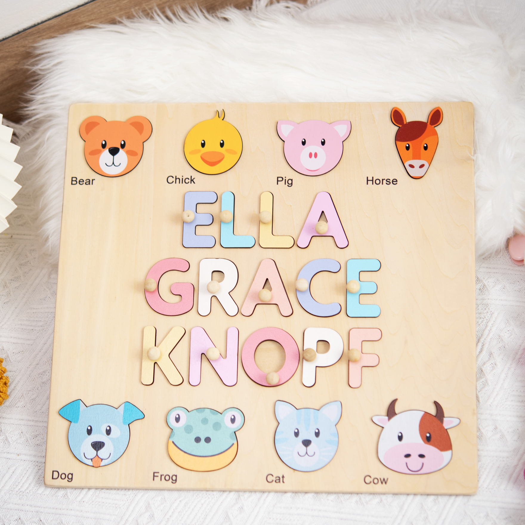 Cute Big Head Animals Personalized Name Puzzle - Wooden Montessori Toys | Kiuties